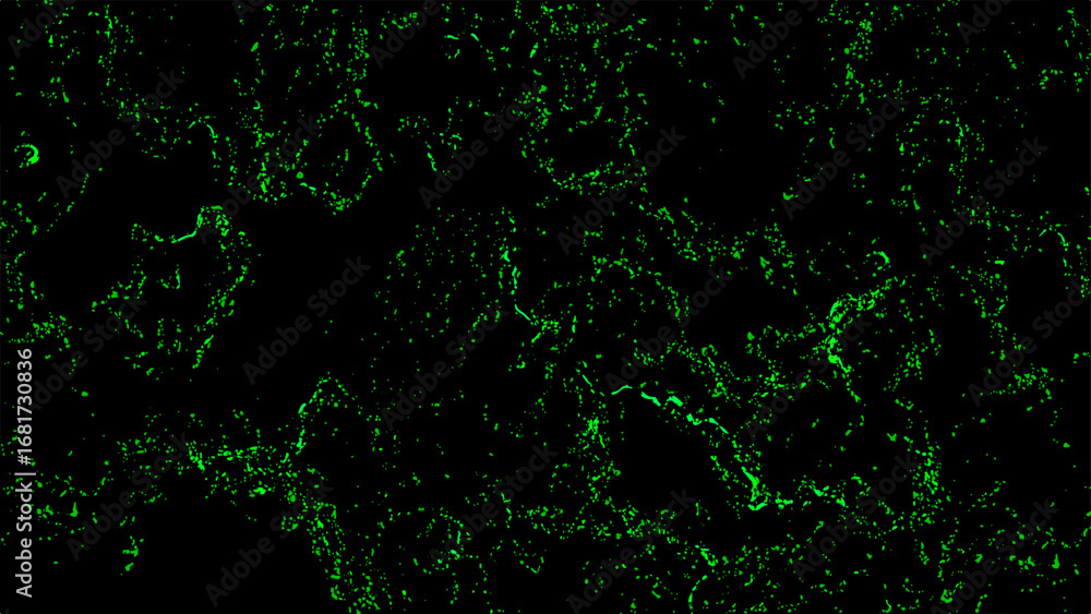 Poster abstract dark background with glowing neon green fractal texture. fine, scattered organic lines and 