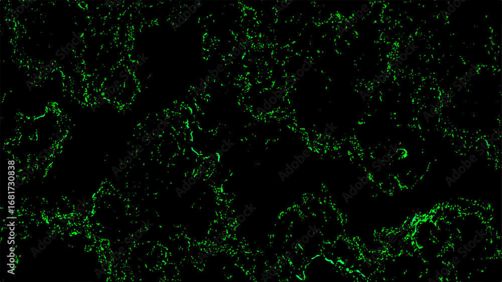 Aufkleber abstract dark background with glowing neon green fractal texture. fine, scattered organic lines and 