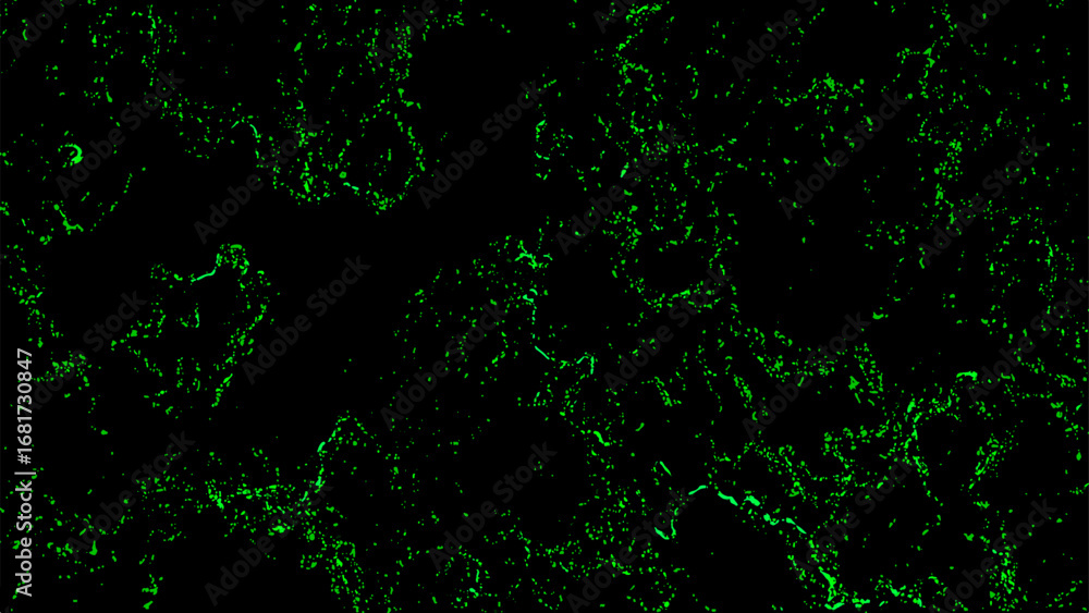 Poster abstract dark background with glowing neon green fractal texture. fine, scattered organic lines and 