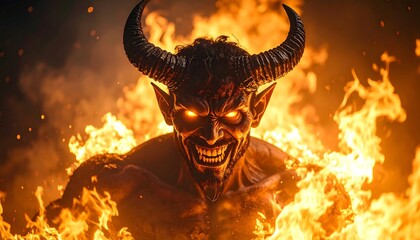 A menacing figure engulfed in flames