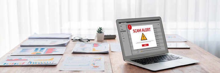 Cyber security software show alert of cyber attack for protection brisk. Danger from virus,...