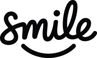 Smile Word Art with Handwritten Style and Curved Smile Element, Modern Typography Logo for Positive Message, Motivation, Branding, Decor, or Quotes