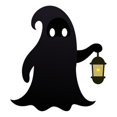 Spooky black ghost holding a lantern