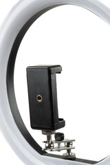 Close-up of a ring light phone holder