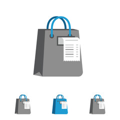 Grey Shopping Bag with Blue Handles and Receipt, Shopping Bag Illustrations for Online Stores