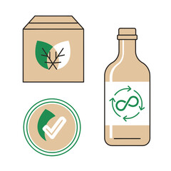 Sustainable packaging and recycling solutions for eco-conscious brands, Eco-friendly product certification and compostable packaging illustrations
