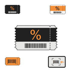 Variations of Shopping Coupons with Barcodes for Promotional Discounts, Various Shopping Coupons with Barcodes and Percentages for Discounts