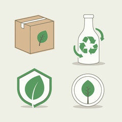 Eco-friendly packaging and recycling icons, promoting environmental sustainability, Green icons of sustainability and eco-friendly practices for a better planet