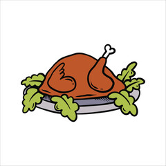 Thanksgiving roasted turkey Hand Drawn Cartoon Style