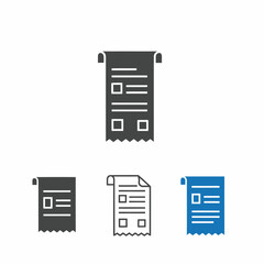 A stylized icon collection of receipts or documents with different variations, Receipt and document icons representing financial transactions and important information