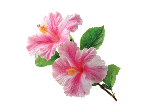 two pink hibiscus flower isolated on transparent White background png