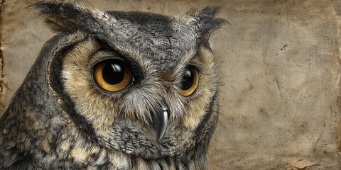Obraz premium Vivid portrait of a great horned owl on textured background