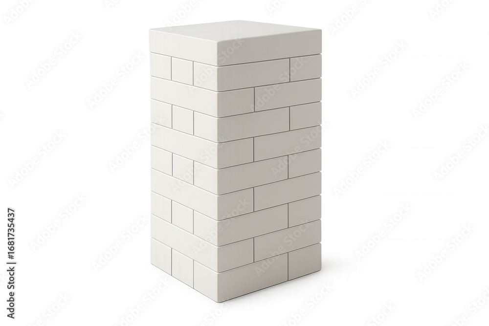 Poster architectural brick column standing vertically, white rectangular form isolated on transparent surfa