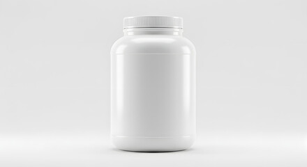 Protein powder jar mockup, minimal design, white background, no text