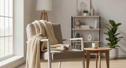 Cozy Living Room Scene with Knitted Blanket and Natural Light Creating a Relaxing Atmosphere for Comfortable Living and Home Decor Ideas