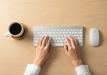 Working from Home Hands Typing on Wireless Keyboard