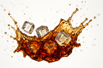 Refreshing cola splash with ice cubes drink photography stock image for commercial use and social media posts