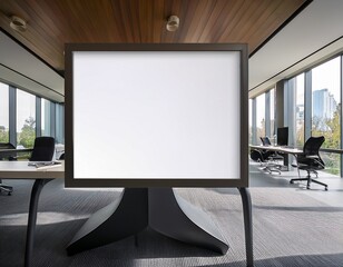 Fototapeta premium large blank frame in a minimalist office with sleek furniture