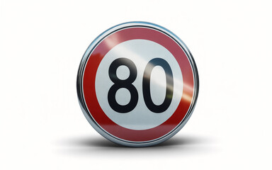 Obraz premium Speed limit 80 sign, clear sky, travel safety, traffic regulation, transportation icon