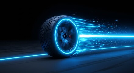 Futuristic Neon Car Wheel Speeding.