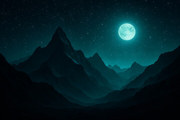 Night mountain landscape full moon and stars wallpaper for desktop background and phone screensaver art