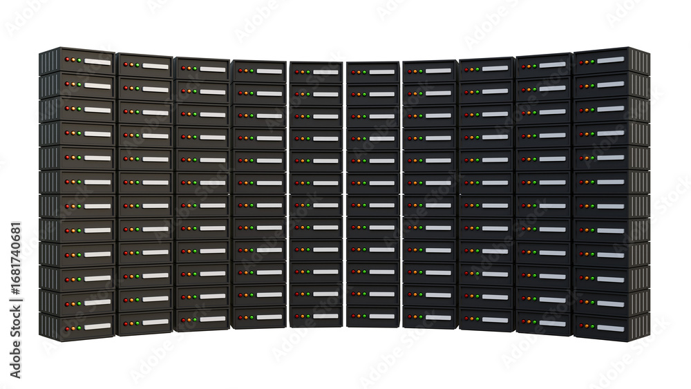 Poster server rack on a isolated background. row of network servers in data center.