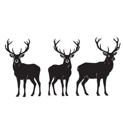 Naklejka premium Three majestic stags stand proudly displaying their impressive antlers in a stylized silhouette silhouette