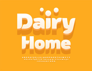 Vector Cute template Dairy Home. Elegant White 3D Font. Stylish Alphabet Letters and Numbers set