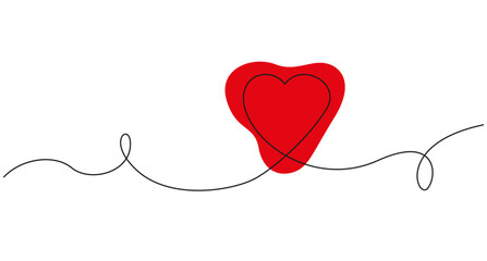One Line Heart with Red Shape Minimalist Vector