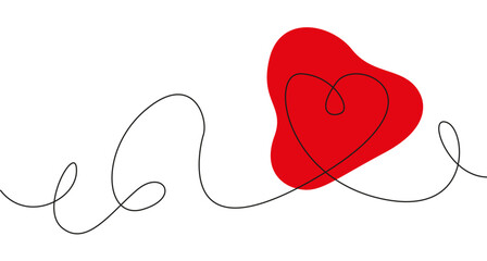 One Line Heart with Red Shape Minimalist Vector