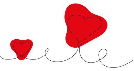 One Line Heart with Red Shape Minimalist Vector