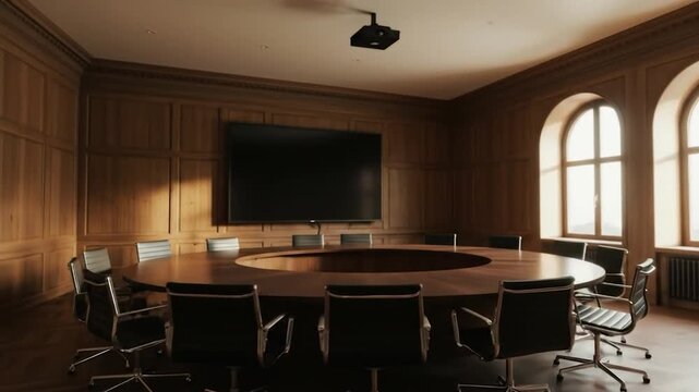 Conference room with round table for corporate meeting professional business presentation
