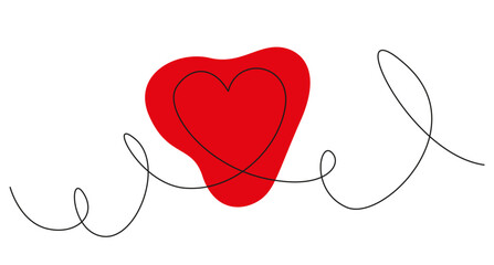 One Line Heart with Red Shape Minimalist Vector