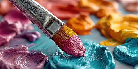 Colorful oil paints on canvas with brush strokes in vibrant art palette