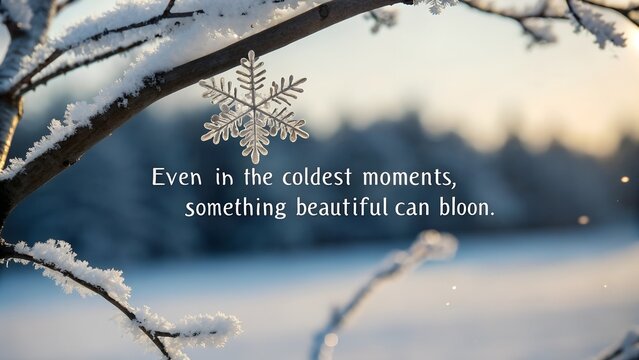 Inspirational Quote on a Snowy Winter Background with Snowflake.