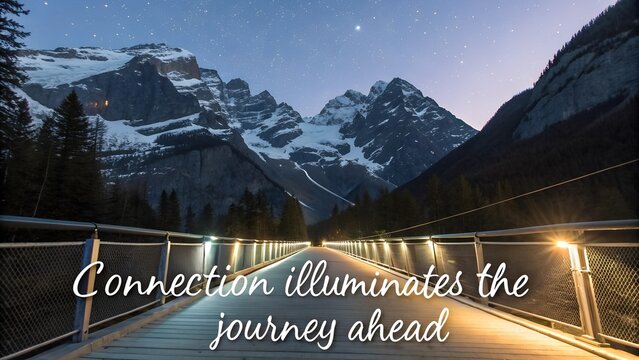 Inspirational Quote on an Illuminated Bridge in the Mountains.