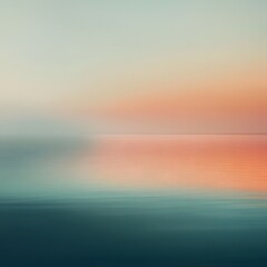 Obraz premium Abstract blurred landscape with teal water and a peach sky creating a serene and calming atmosphere