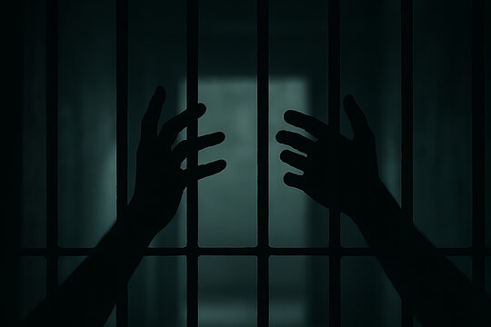 Jail bars hands reaching for freedom dark prison concept confinement incarceration imprisonment escape attempt