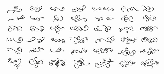 Collection of Hand-Drawn Swirls and Flourishes: Design Elements
