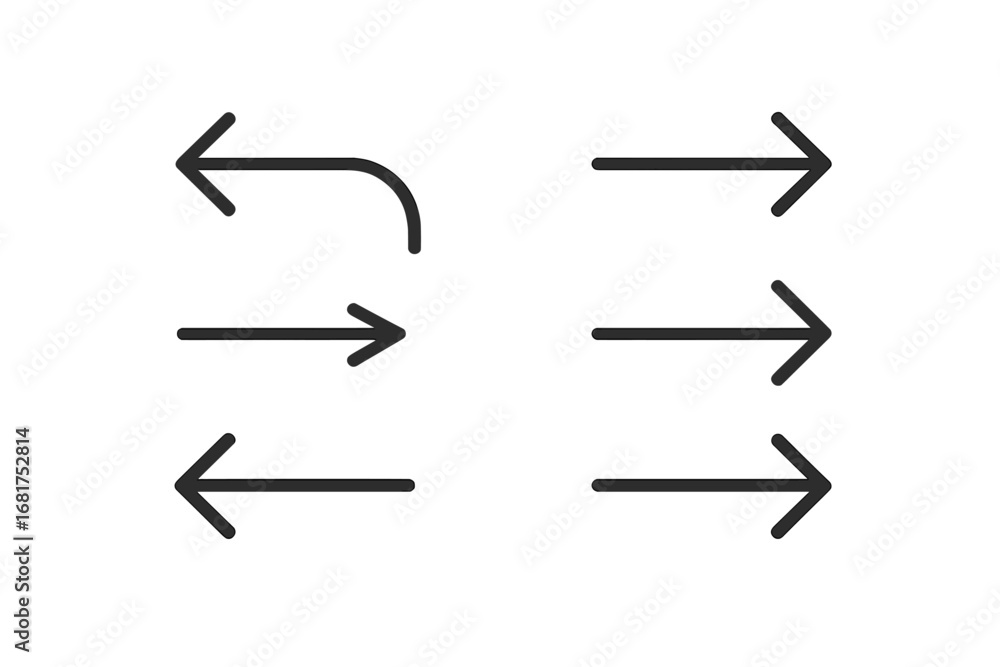 Poster a minimalist collection of back and forward navigation icons, ideal for app interfaces, websites, an