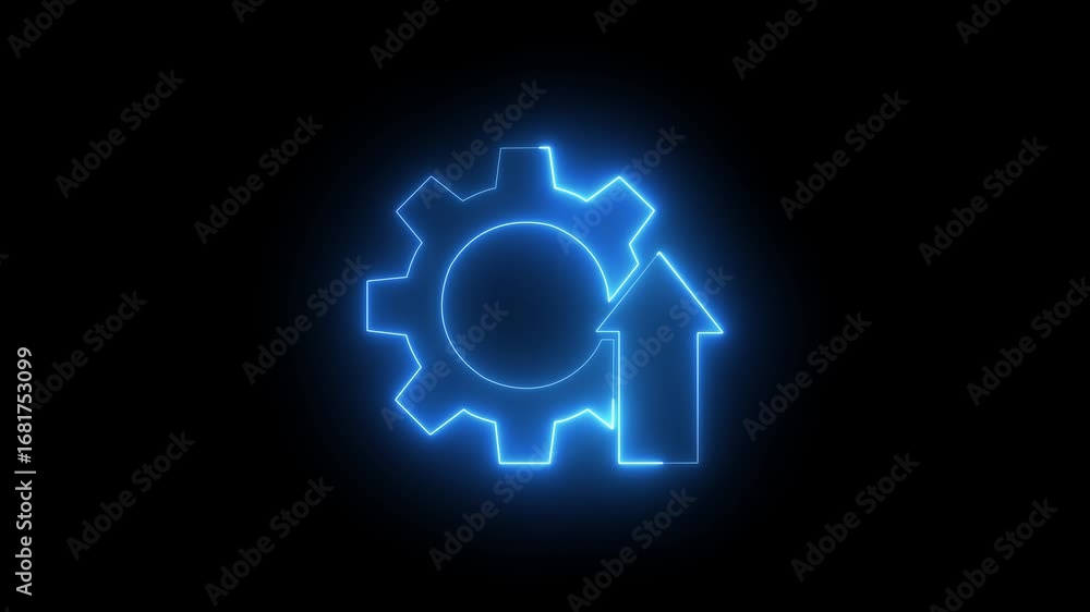 Poster setting gear circle icon glowing neon animation black background settings tools share icon animation