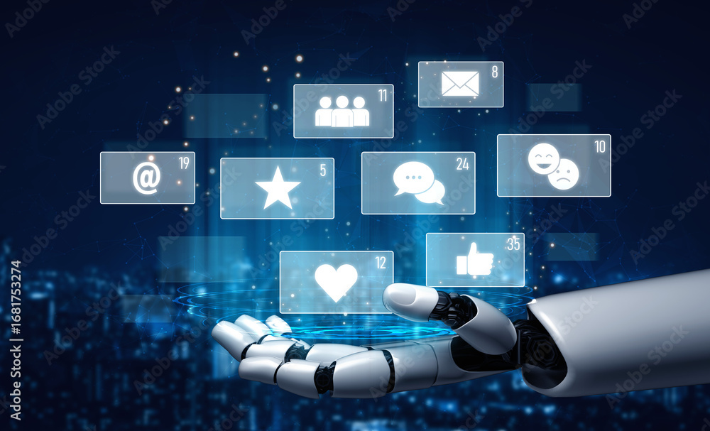Poster ai analyzing social media metrics, reading user interaction patterns, tracking engagement levels, an