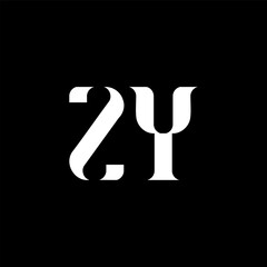 ZY Z Y letter logo design. Initial letter ZY uppercase monogram logo white color. ZY logo, Z Y design. ZY, Z Y
