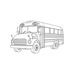 Detailed Line Art of a School Bus Illustration