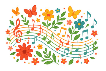 A vibrant music design featuring colorful notes and symbols for artistic festivals, concerts, and parties