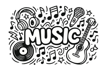 Hand-Drawn Doodles in a Music Sketchy Notebook Vector Illustration