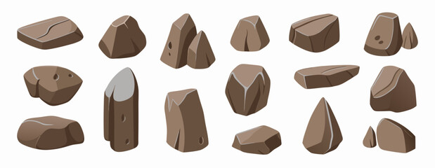 Cartoon Brown Rocks Collection: Game Assets, Clipart