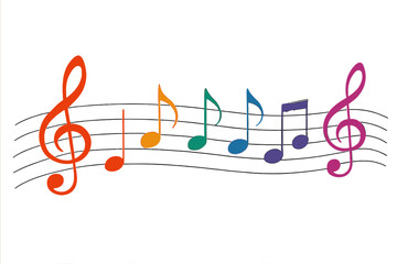 A vibrant backdrop of melodic symbols and abstract representations