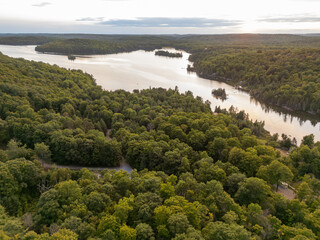 Drone view of Palmerston Lake, Ompah, Ontario, Canada