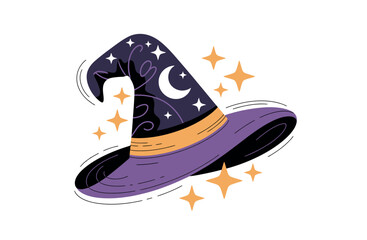 Cute Cartoon Witch Hat with Stars and Moon Design